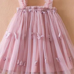 YK Girls Solid Peach Frills & Applique Detail A-Line Dress-image-56