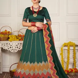 Warthy Ent Embroidered Thread Work Semi-Stitched Lehenga & Unstitched Blouse With Dupatta-image-87