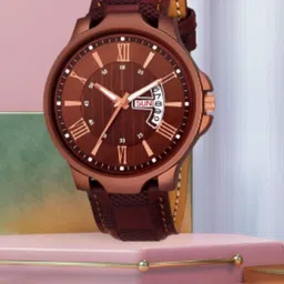 SZN Men Patterned Dial & Leather Straps Analogue Watch DD BrownSZN-6