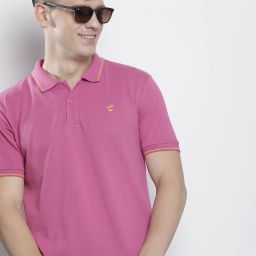 the indian garage co. Men Solid Polo Neck Cotton Blend Pink T-Shirt-picture-4
