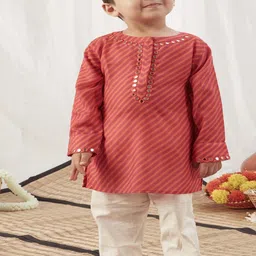 Vivedkids Boys Striped Regular Mirror Work Pure Cotton Kurta with Pyjamas-33