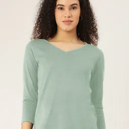 BRINNS Women V-Neck Drop-Shoulder Sleeves Applique T-shirt-image-82