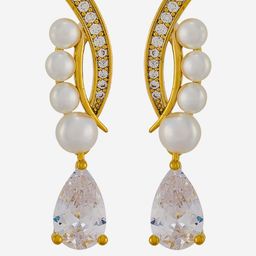 Kushal's Fashion Jewellery Gold Plated Zircon & Pearls Studded Contemporary Drop Earrings-picture-42