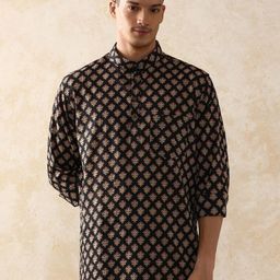 Moara Floral Printed Mandarin Collar Pure Cotton Short Kurta-image-0