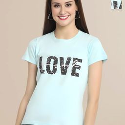 Mast & Harbour Women Typography 2 Printed Applique T-shirt-image-95
