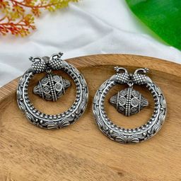 NAMAN ARTS Silver-Plated Contemporary Shaped Drop earrings-45