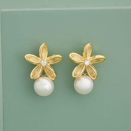 Kushal's Fashion Jewellery Gold-Plated Zircon Floral Shaped Trendy Drop Earrings-picture-2
