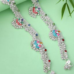 Estele Rhodium-Plated Crystals Studded and Ghungroo Beaded Anklets-picture-20