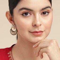 Anouk Gold Plated Crescent Shaped Kundan Studded Drop Earrings-44