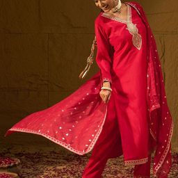 Indo Era Women Embroidered Regular Kurta with Trousers & With Dupatta-image-8