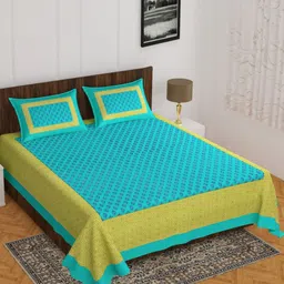 UNIBLISS Sea Green & Blue Floral Cotton 144 TC Double Queen Bedsheet Set-2.15mx2.35m-picture-12