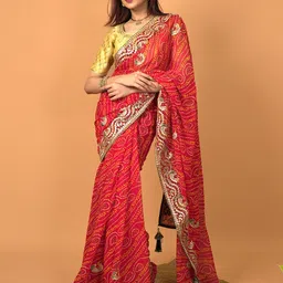 HELLA FASHIONS Bandhani Zari Poly Georgette Saree-picture-14