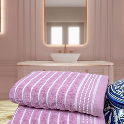 RANGOLI 2-Pcs Purple & White Striped Pure Cotton 515 GSM Hand Towels-image-55
