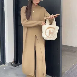 Alamode By Akanksha Brown Beccy Statement Winter Pure Wool Co-Ord Set- Tracksuit-picture-53