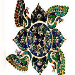 Kala Samarpan Green & Blue Peacock Rangoli Sticker With Centerpiece-42