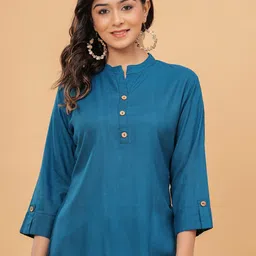 KALINI Mandarin Collar Roll-Up Sleeves Top-image-68