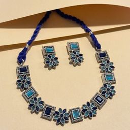 NAMAN ARTS Silver-Plated Stone Studded Oxidised Jewellery Set-22