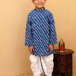 Superminis Boys Leheriya Printed Mandarin Collar Pure Cotton Kurta with Dhoti Pants-40