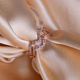 FAB COUTURE Rose Gold-Plated Zircon-Studded Adjustable ZigZag Crown Finger Ring-picture-46
