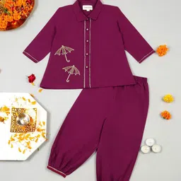 LITTLE GINNIE Girls Floral Embroidered Regular Kurti with Pyjamas-image-43