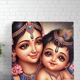Livin'luxe Brown & Blue Canvas Kanha Painting Wall Art-image-80