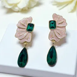 AVANT-GARDE PARIS Gold-Plated Crystals Studded Enamelled Floral Drop Earrings-image-69