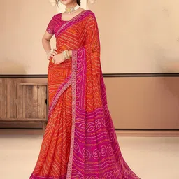 Reboot Fashions Embroidered Pure Chiffon Bandhani Saree-41