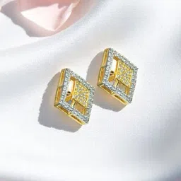 AccessHer Gold-Plated Zircon Studded Square Shaped Stylish & Lightweight Studs image 5