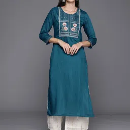 KSUT Floral Embroidered Thread Work Straight Kurta-image-76