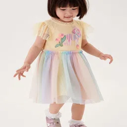 INCLUD Girls Unicorn Applique Flutter Sleeves Fit & Flare Dress-image-53