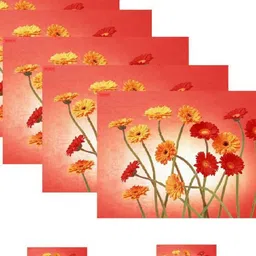 REVEXO 6Pc Orange-coloured & Red Printed Rectangle Costers & Table Placemats image 4