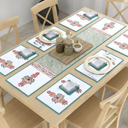 Aura 13-Pcs Green & White Floral Printed Table LinenSet-6
