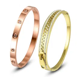 DressBerry Stainless Steel Set Of 2 AD Studded Anti Tarnish Bangle-Style Bracelet-12