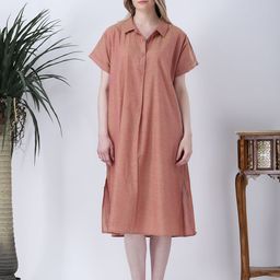 Qurvii Solid Extended Sleeves Shirt Collar Midi Oversized Dress-image-11