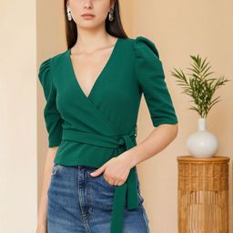 Stylecast X Slyck Women V-Neck Puff Sleeve Wrap Top-picture-27