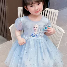 YK Girls Graphic Print Puff Sleeves Fit & Flare Dress-image-50