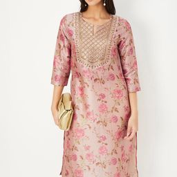 max Floral Printed Notch Neck Thread Work Straight Kurta-picture-15