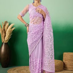 SHADOW & SAINING Embellished Beads and Stones Net Saree-picture-0