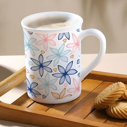 Larah by BOROSIL White & Blue Floral Printed Opalware Matte Mugs Set of Cups and Mugs-39