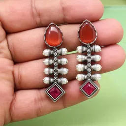 PREYANS Orange Oxidised Earrings-43