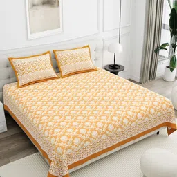 SWITCHON Yellow Ethnic Motifs Printed Cotton 180 TC Bedsheet Set -2.54 m X 2.7432 m-image-15