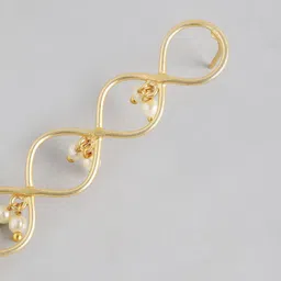Anouk Gold-Plated Artificial Stones Studded And Beaded Teardrop Shaped Drop Earrings image 4