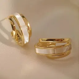 VAGHBHATT Women Gold And White Textured Dual Line Classic Hoop Earrings-picture-40