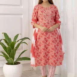 Anouk Rustic Women Floral Printed Regular Pure Cotton Kurta with Trousers & Dupatta-11