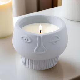 Ekhasa White & Grey Textured Soy Wax Teak Wood Scented Jar Candle-4