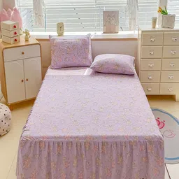 JC HOME Purple & Pink Floral Printed 140 TC Fitted Single Bedsheet Set 1.20 m x 2 m-picture-2