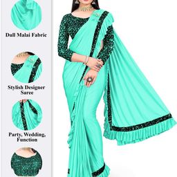 HARIOM FASHION Sea Green Lycra Sarees-image-6
