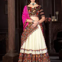 KALINI Embroidered Thread Work Semi-Stitched Lehenga & Unstitched Blouse With Dupatta-picture-0