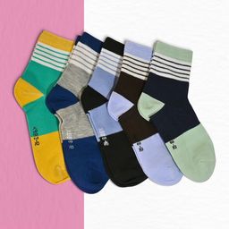 BAESD Kids Pack Of 5 Cotton Colourblocked Ankle Length Socks-24
