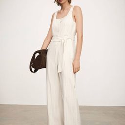 MANGO Striped Basic Jumpsuit with Belt-0
